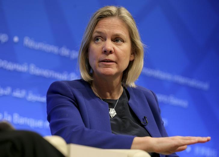 Swedish Minister of Finance Magdalena Andersson speaks about strengthening global tax policy at the 2016 IMF World Bank Spring Meeting in Washington April 17, 2016. REUTERS/Joshua Roberts